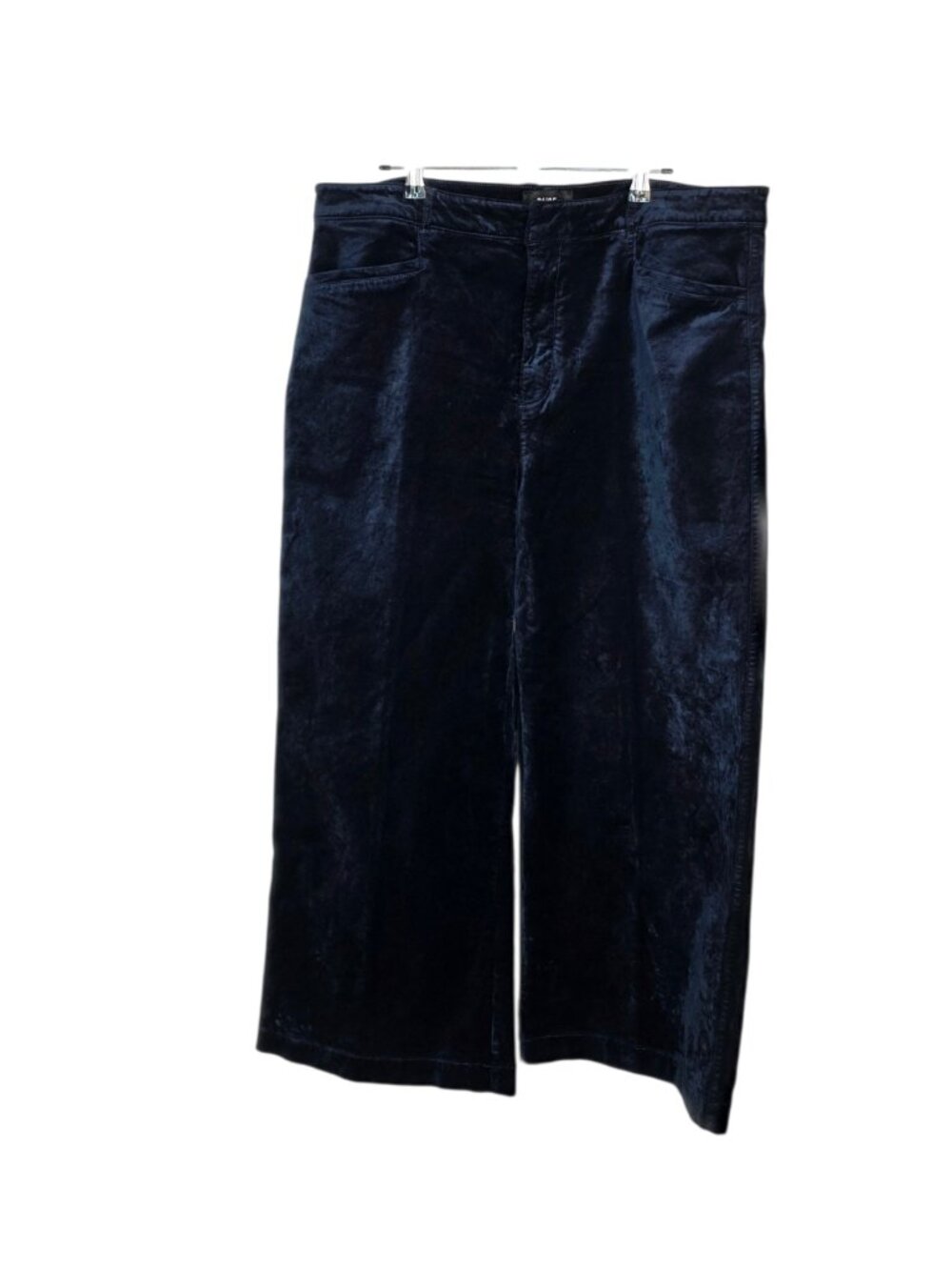 PAIGE Clean Front Anessa Velvet Trouser, Wide Leg, Navy Blue, High Rise, Size 34